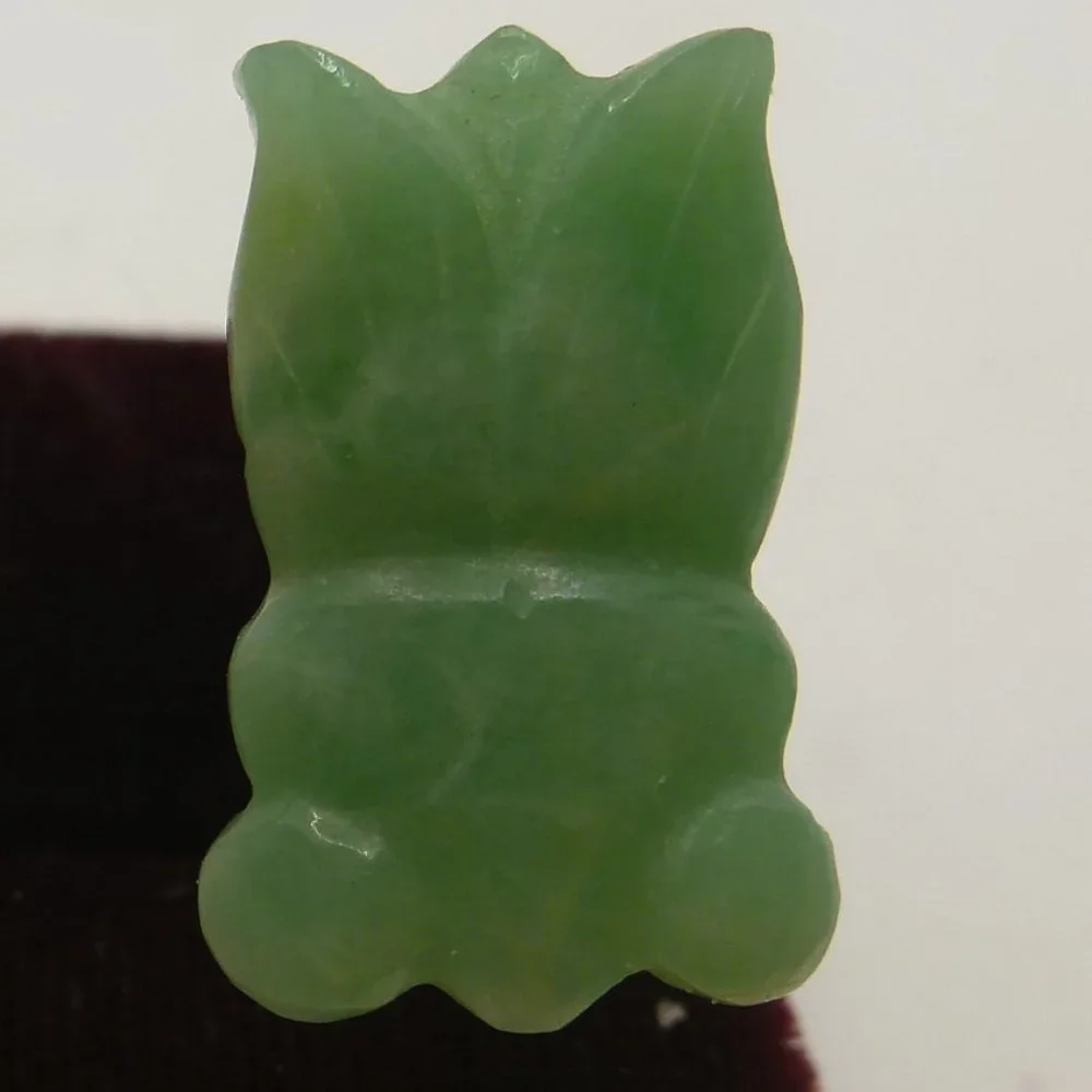 Vintage Mid-Century Carved Green Jade Lotus Flower Cufflinks 12K GF